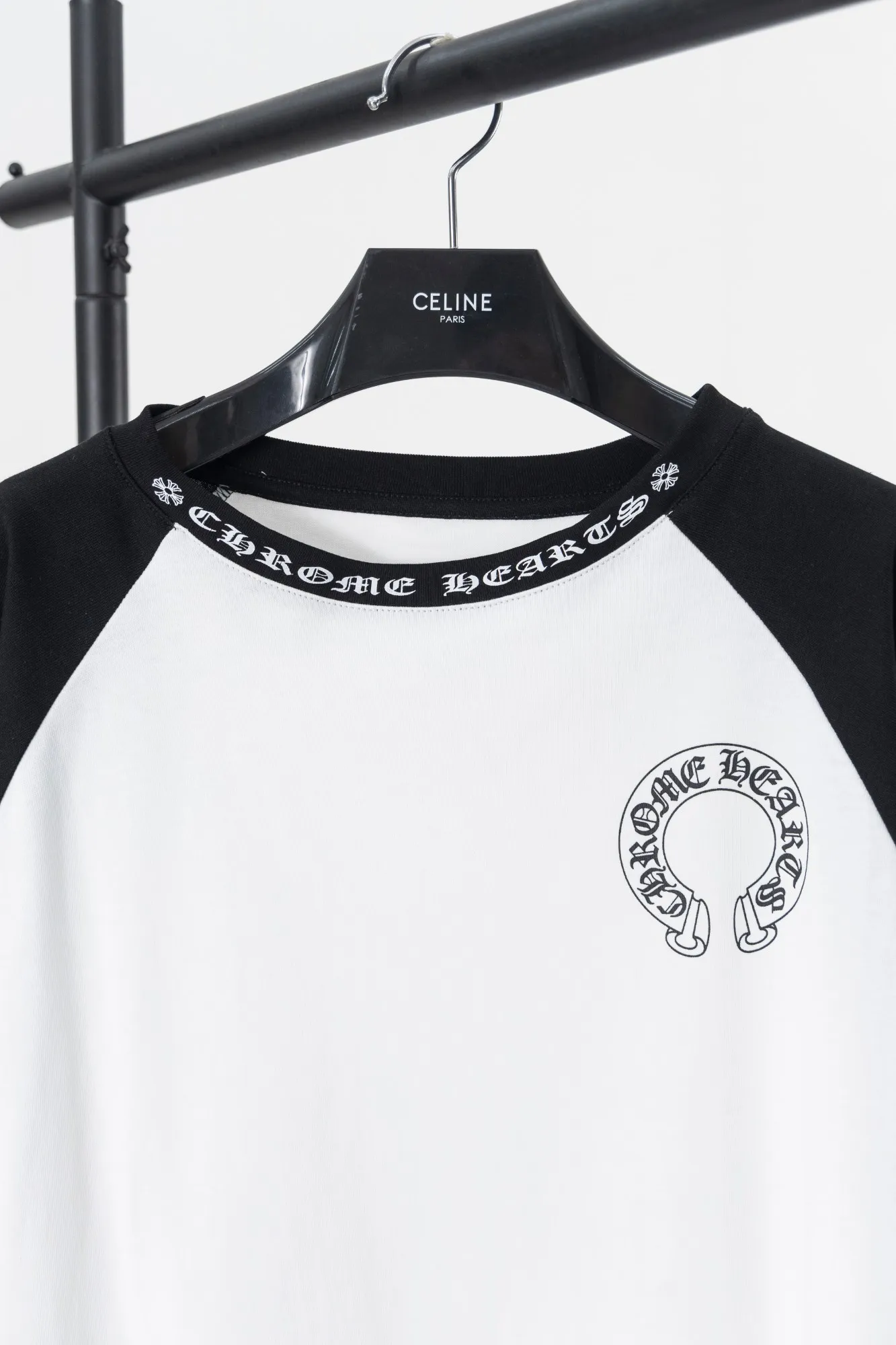 P150 Style #k01 Chrome Hearts/Chrome Heart 23ss Sanskrit horseshoe stitching printed popular long-sleeved T-shirt 260g 70 pure cotton double yarn, skin-friendly, comfortable, soft and breathable, matching thread, long-term washing without deformation Color: white black white blue -Size: S M L XL